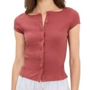 Free People Most Wanted button tee in the color rust size medium